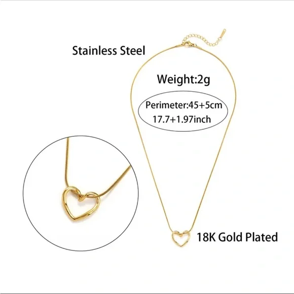 18K Gold Plated Heart Necklace - Picture 6 of 6